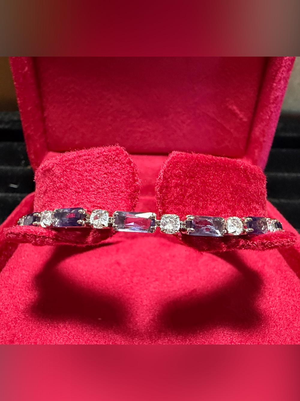 Purple Stone and Crystal Silver Bracelet